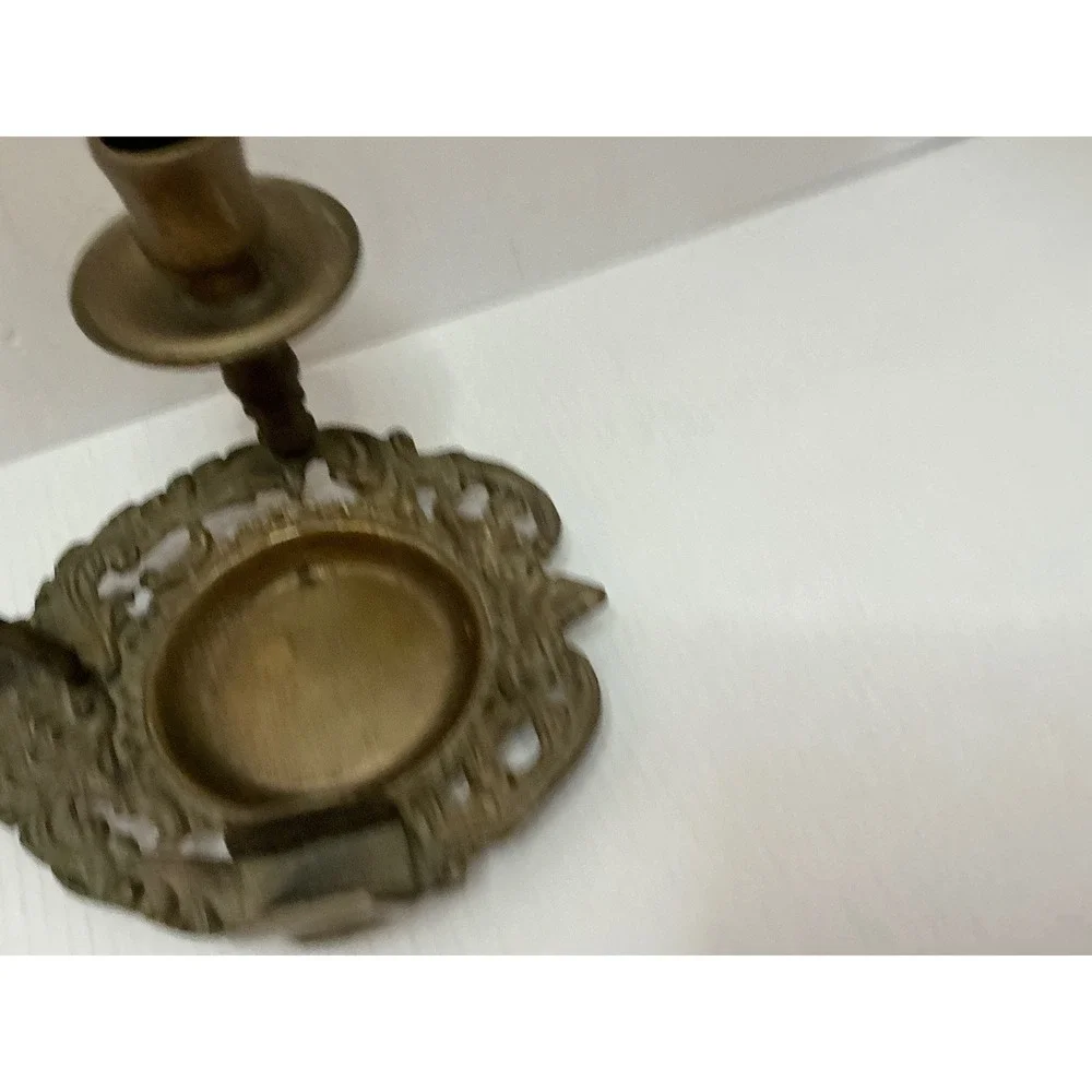 Vintage Brass Chamberstick Candle Holder Ornate Scroll Filigree Gold